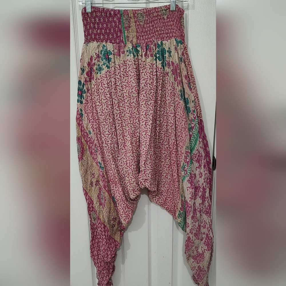 Kantha Bae Everyday Harem Bohemian Pink and Tan Patchwork Pants